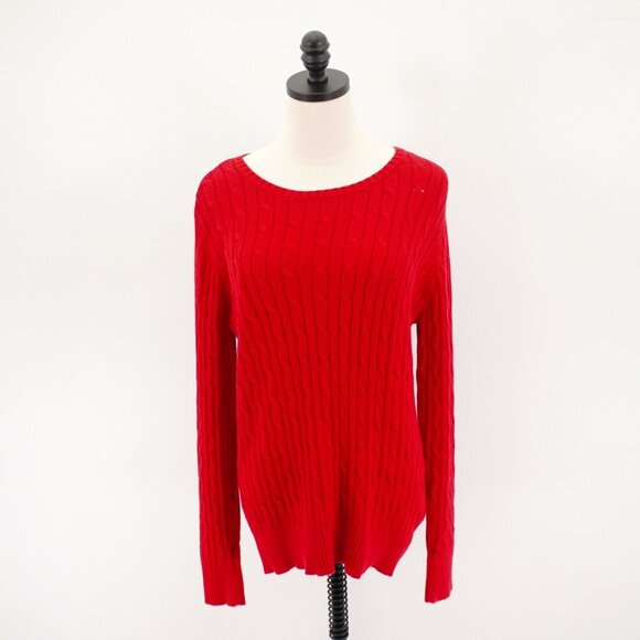 St. John's Bay Red Ribbed‎ Cotton Scoop Neck Sweater Large Cotton Nylon - Picture 1 of 8